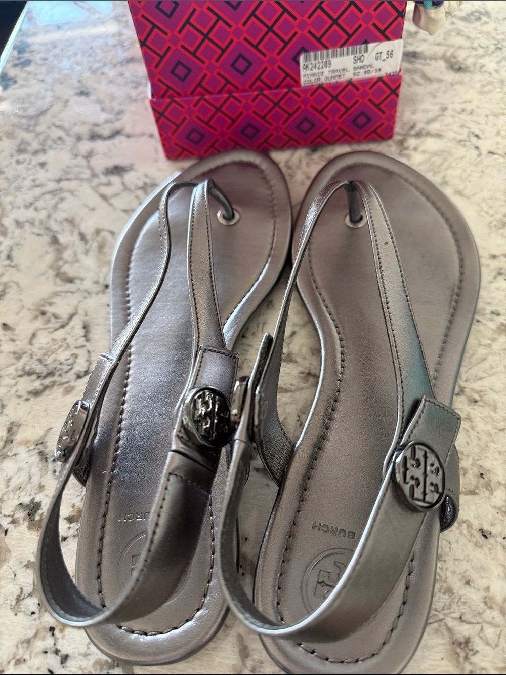 Tory Burch Silver Metallic Miller Slingback Sandals